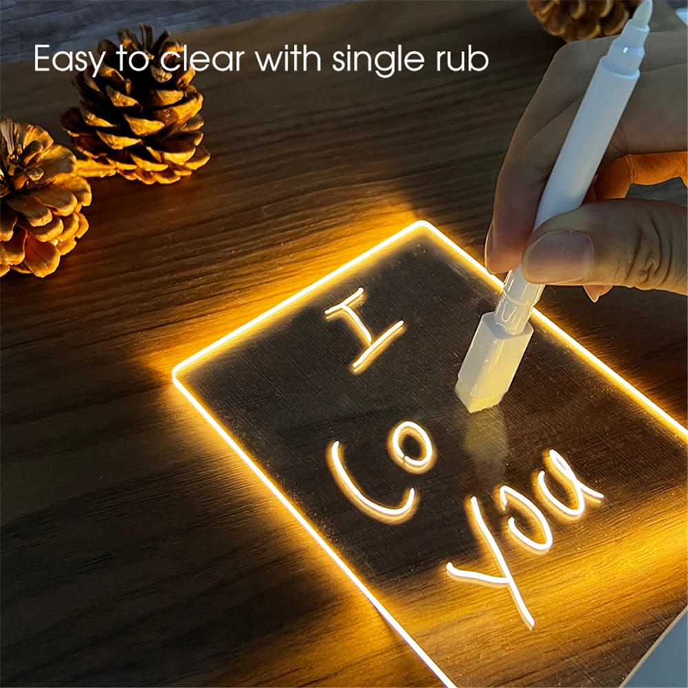 Acrylic Message Board Night Light – USB LED Writeable Memo Board