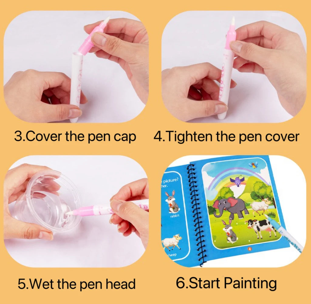 Reusable Water Coloring Book for Kids with Water Pen