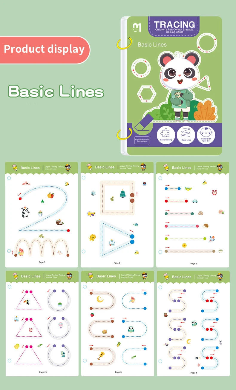 Reusable Tracing Workbook, 34-Page Magic Drawing & Writing Practice Book