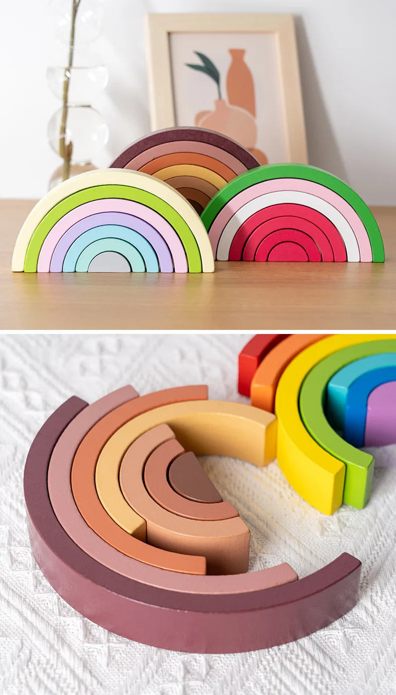 Rainbow Wooden Building Blocks Stacking Toy for Kids
