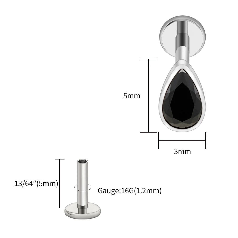 Titanium Labret Stud Teardrop Garnet CZ Cartilage Earring