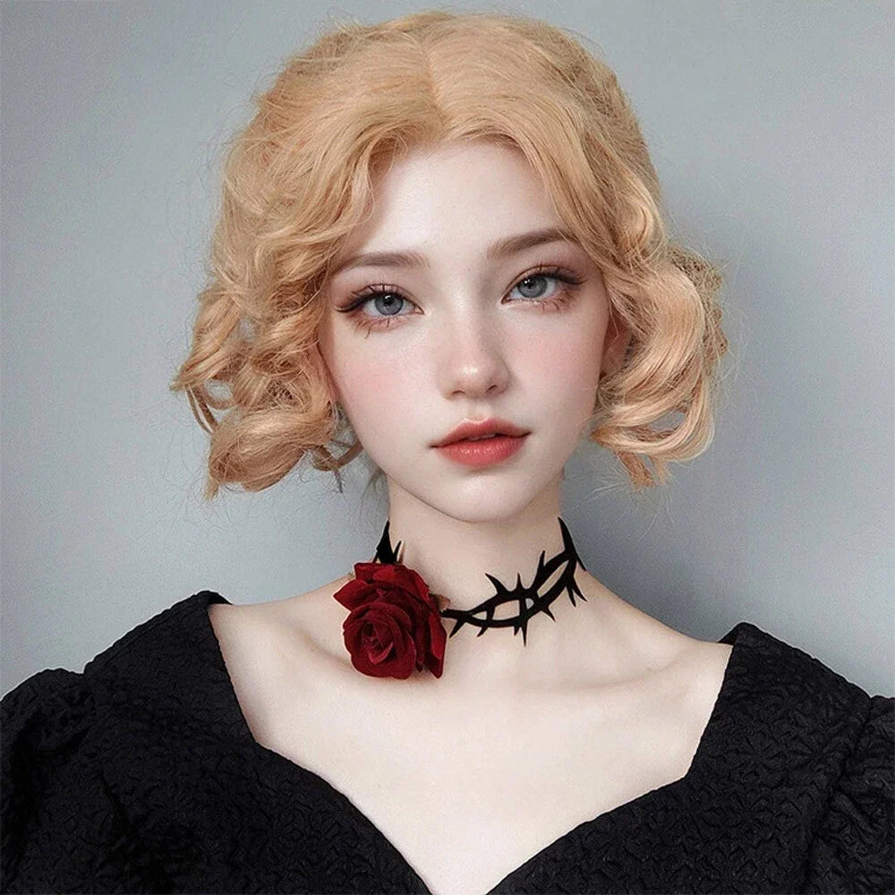 Gothic Rose Choker Lace Thorn Necklace for Halloween Parties