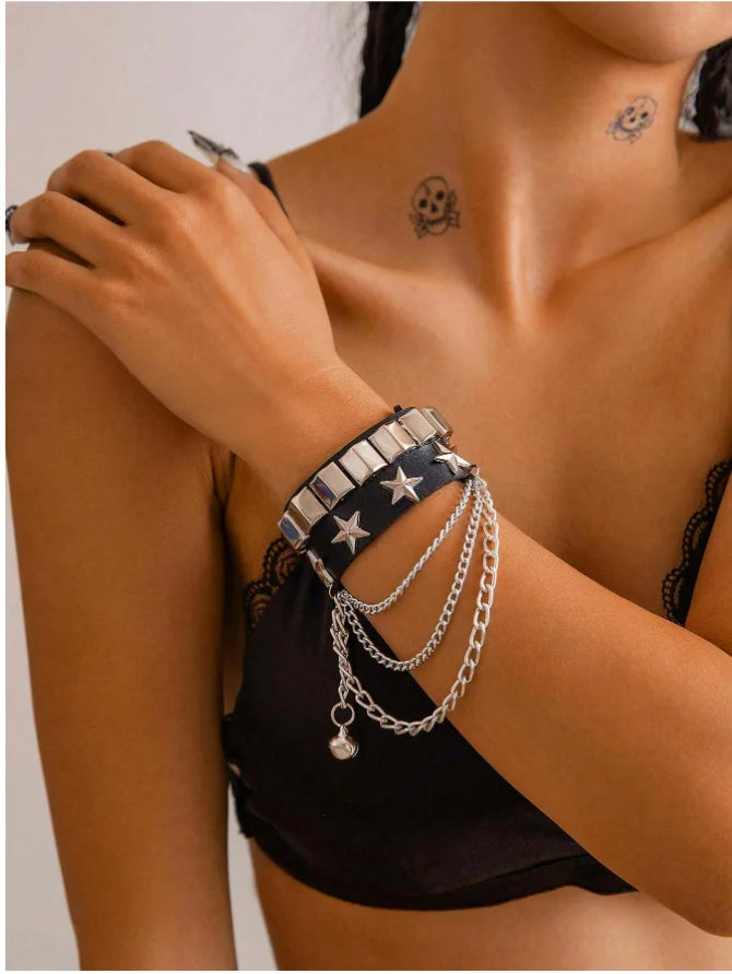 Vintage Leather Bracelets Punk Row Cuspidal Spikes Rivet Stud Wide Cuff PU Leather Punk Gothic Rock Unisex goth accessories