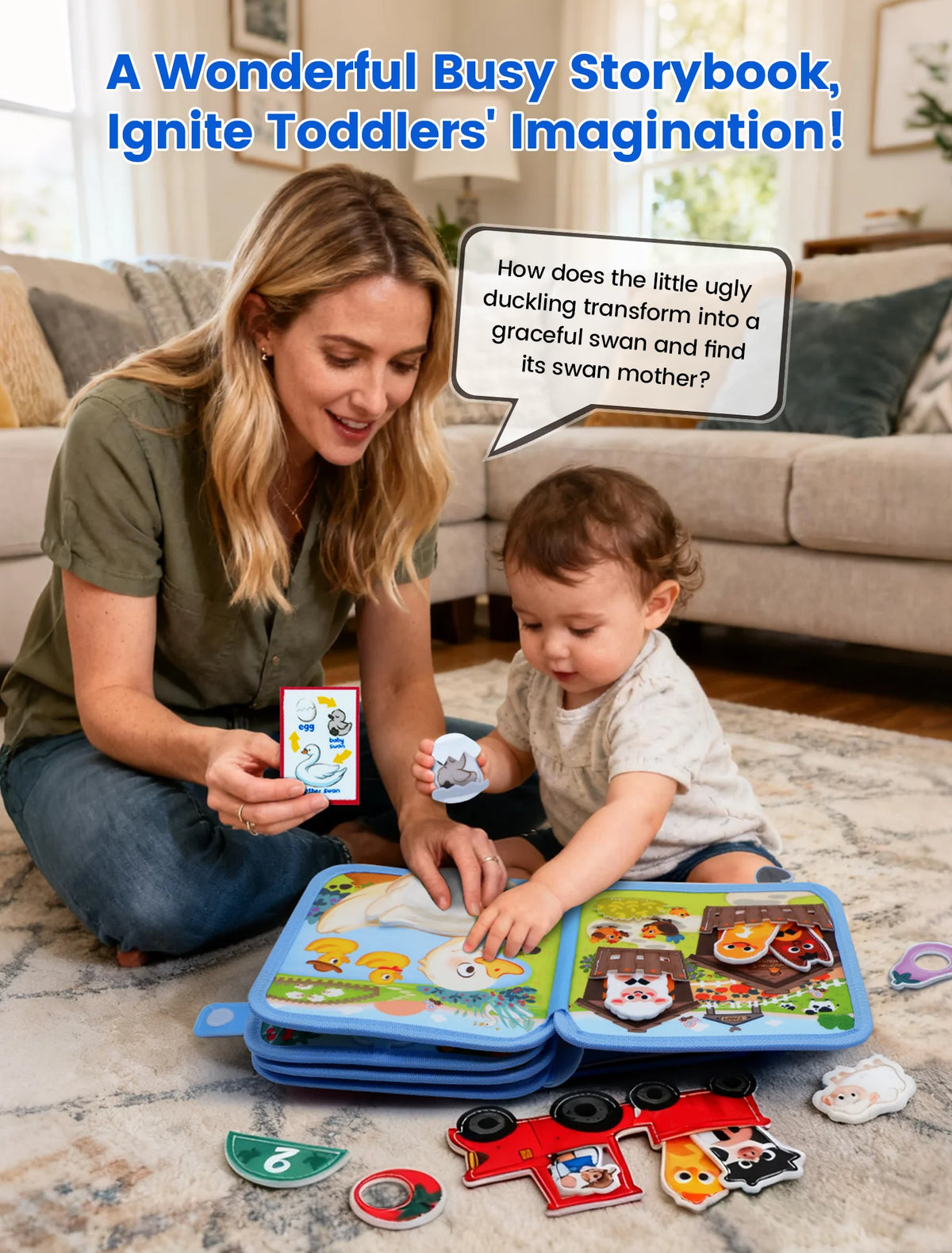 Farm Busy Book for Toddlers, Montessori Sensory & Fine Motor Toy