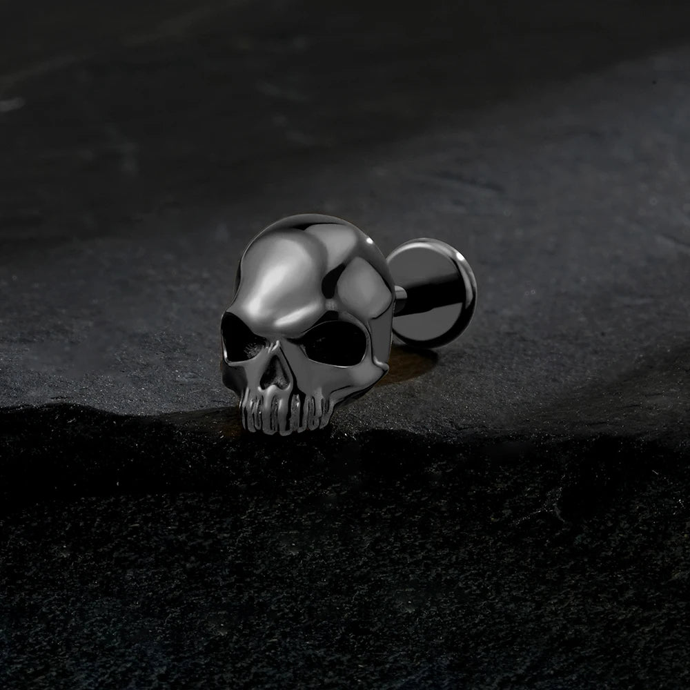 Right Grand ASTM F136 Titanium Skull Tragus Piercing 16G Skeleton Cartilage Helix Stud Earring Gothic Halloween Jewelry