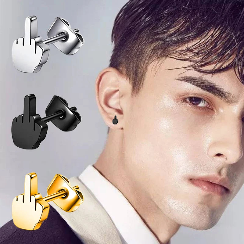 Middle Finger Earrings Stainless Steel Ear Hoops
