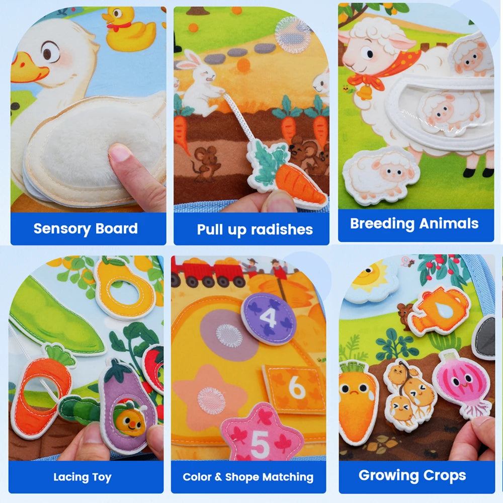 Farm Busy Book for Toddlers, Montessori Sensory & Fine Motor Toy