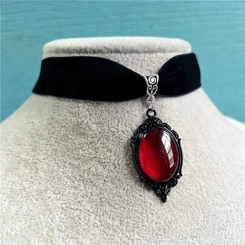 Gothic Choker Necklace Velvet Vampire Pendant