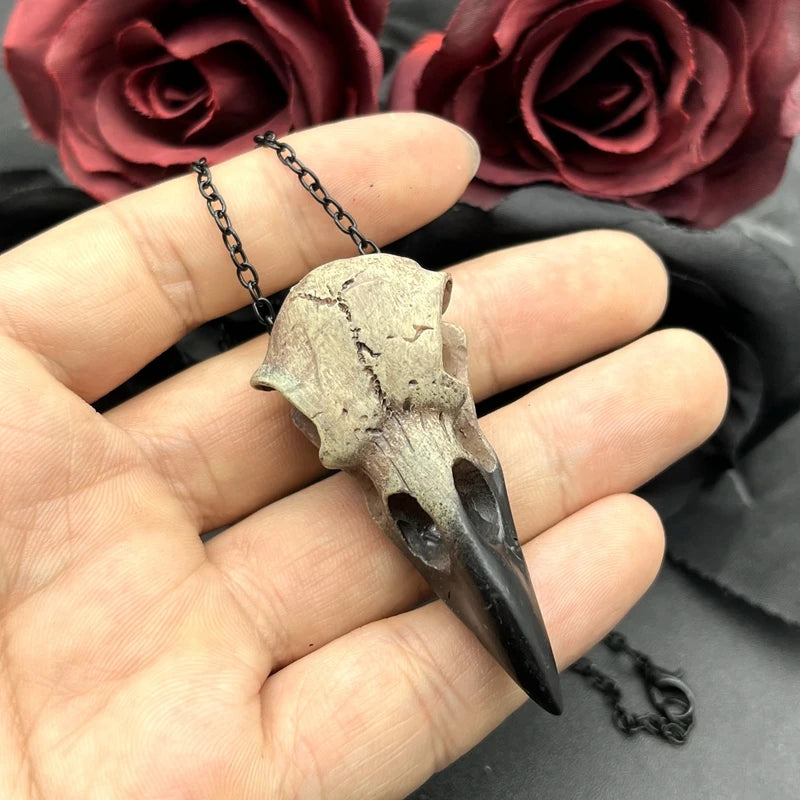 Raven Skull Necklace 3D Gothic Bird Pendant Halloween Jewelry