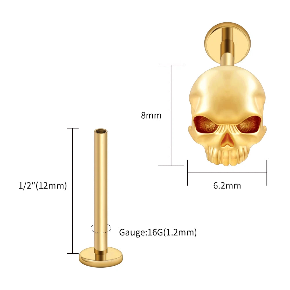 Right Grand ASTM F136 Titanium Skull Tragus Piercing 16G Skeleton Cartilage Helix Stud Earring Gothic Halloween Jewelry