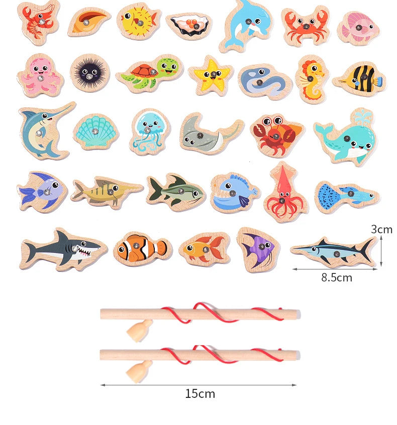 Wooden Magnetic Fishing Toy – Marine Life Learning Game