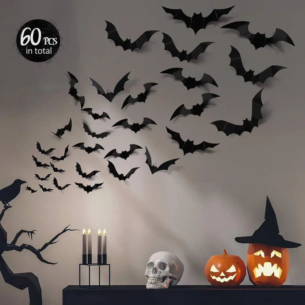 3D Bat Wall Stickers, 12pcs Halloween Decorations for Walls & Windows