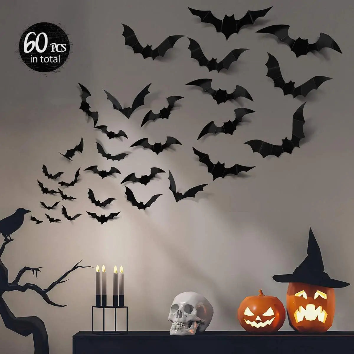 3D Bat Wall Stickers, 12pcs Halloween Decorations for Walls & Windows