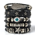 Evil Eye Bracelet Set 5pcs Wing Star Punk Leather Beaded