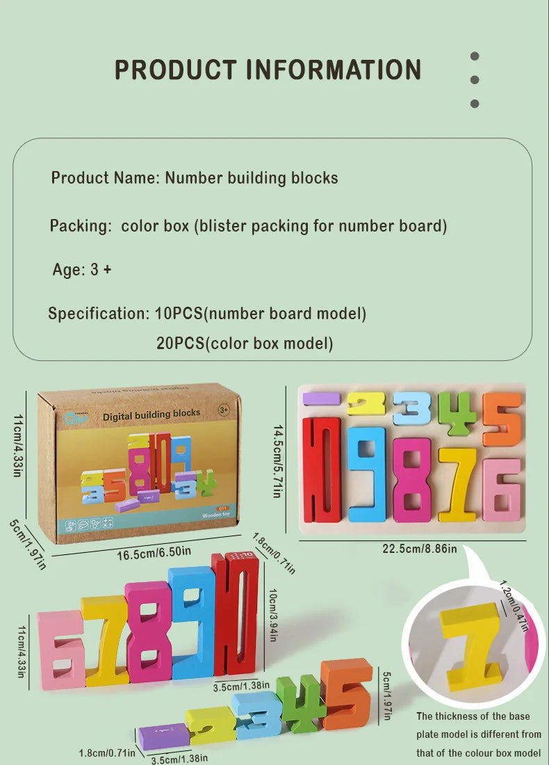 Wooden Number Blocks, Montessori Counting & Stacking Toy