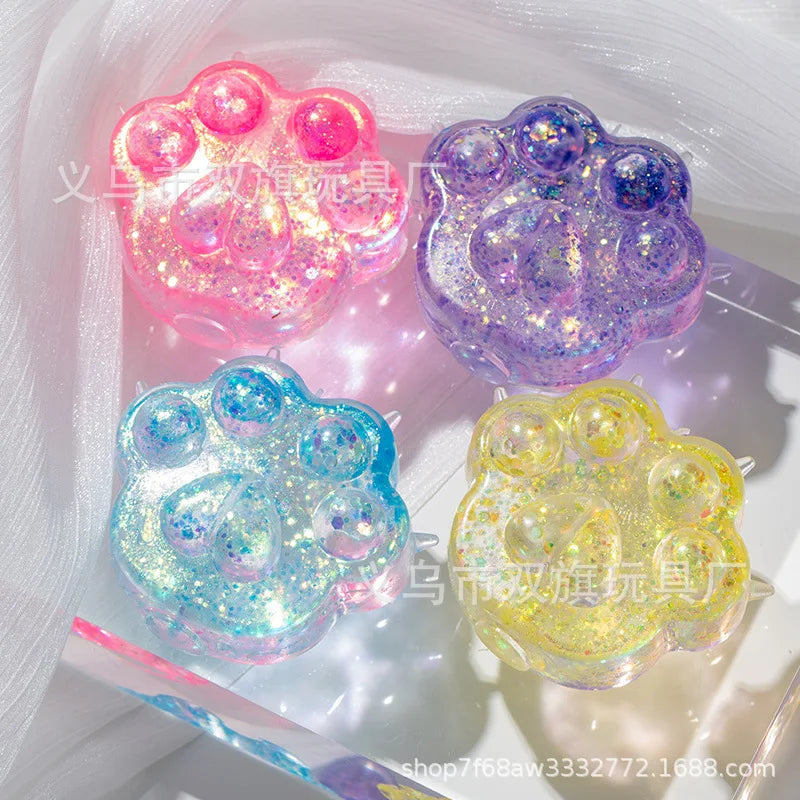 Cat Paw Squishy Toy – Glitter Transparent TPR Squeeze Fidget