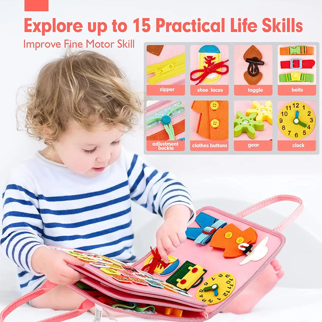 Montessori Busy Board for Toddlers, Sensory Life Skills Learning Toy