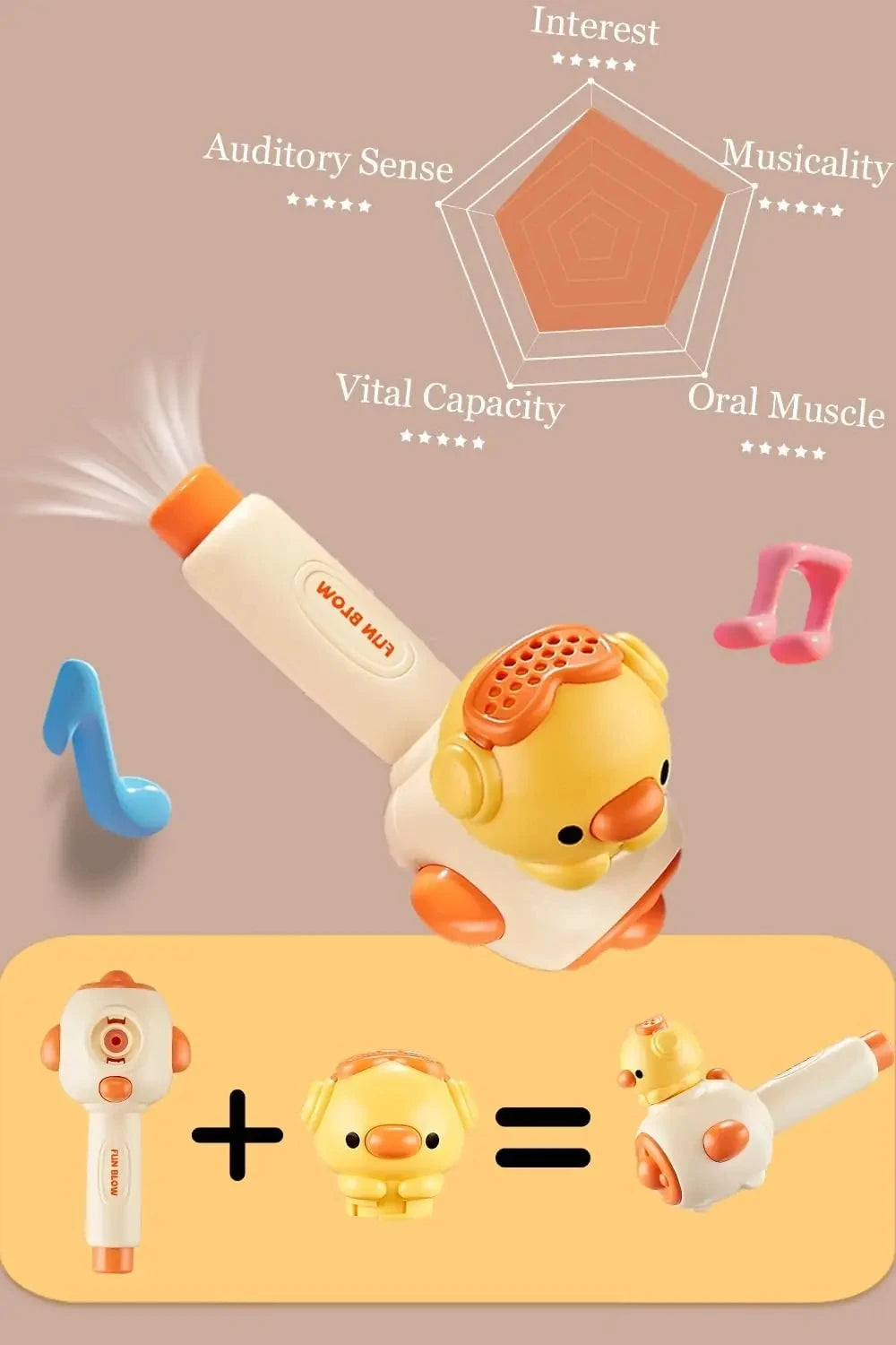 Montessori Sensory Toy 3-in-1 Blowing Floating Ball & Whistle Game