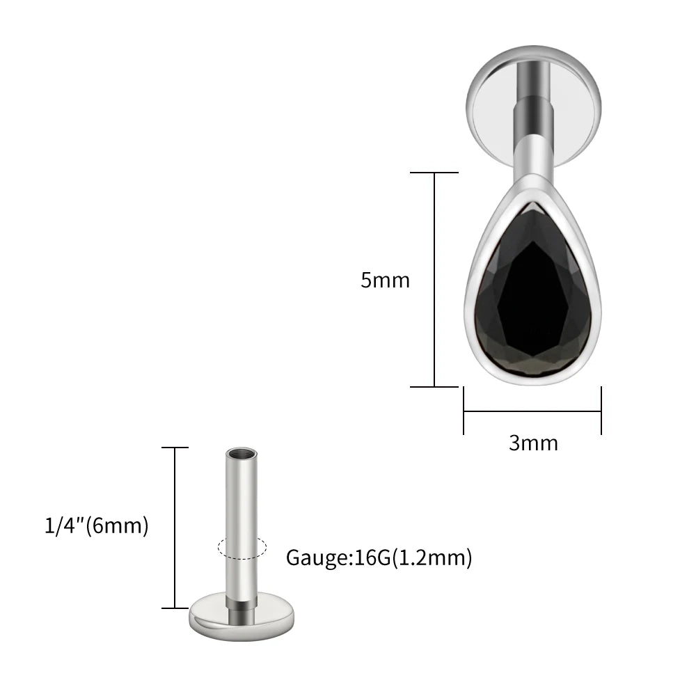 Titanium Labret Stud Teardrop Garnet CZ Cartilage Earring