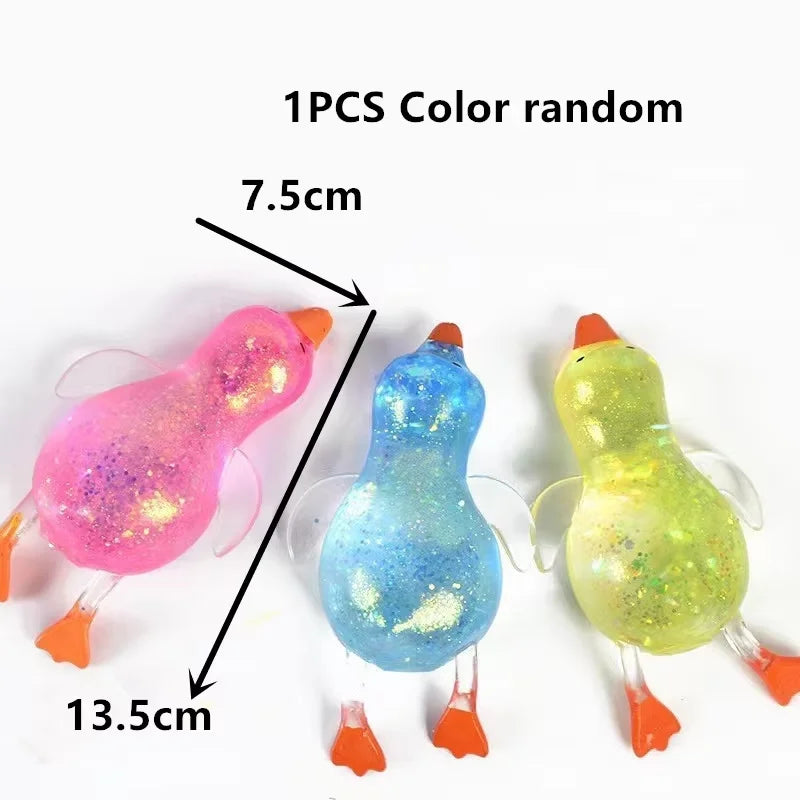 Sensory Squeeze Toy – Colorful Aurora Glitter Duck Stress Relief Toy