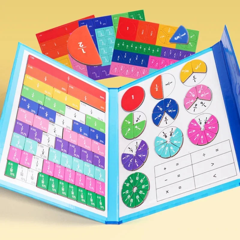 Magnetic Fraction Book Wooden Montessori Math Learning Toy for Kids