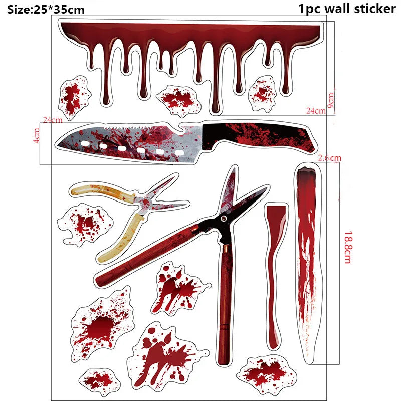 Halloween Wall Stickers – Blood Handprint, Footprint & Skull Decor