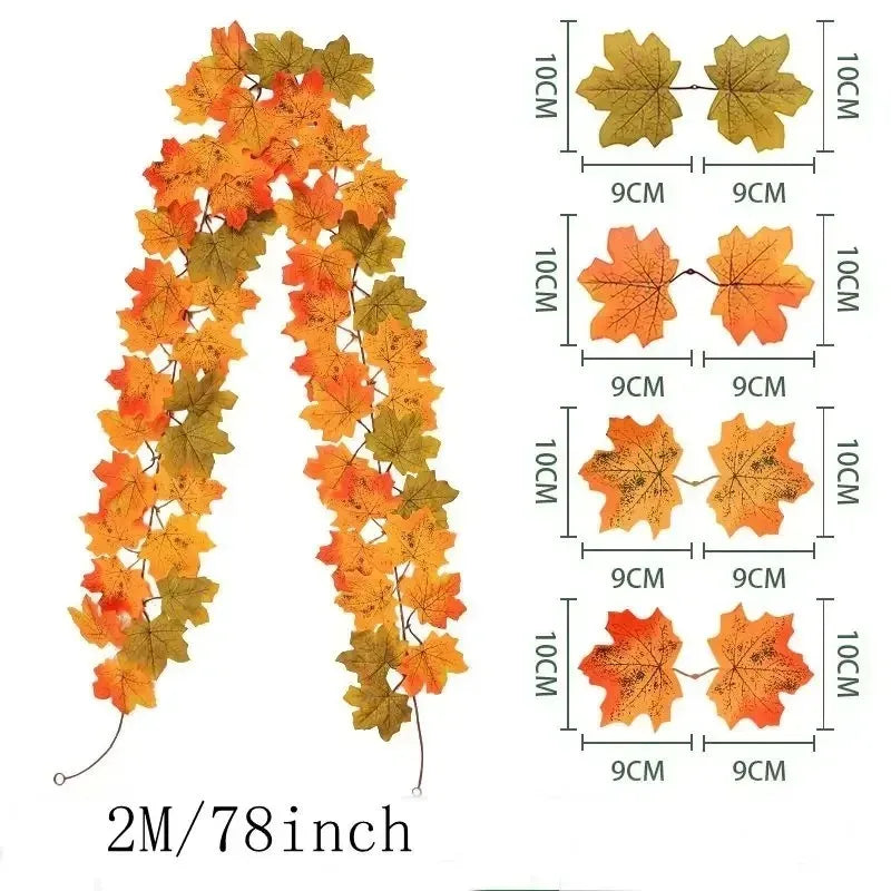 Artificial Maple Leaf Wreath – 200CM Autumn Hanging Decor