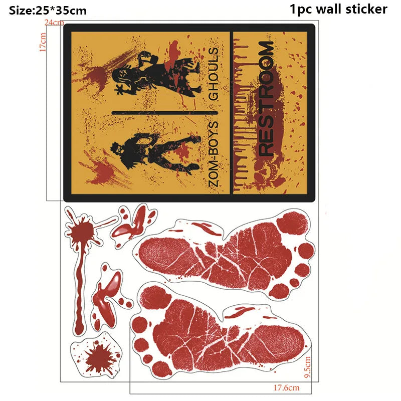 Halloween Wall Stickers – Blood Handprint, Footprint & Skull Decor