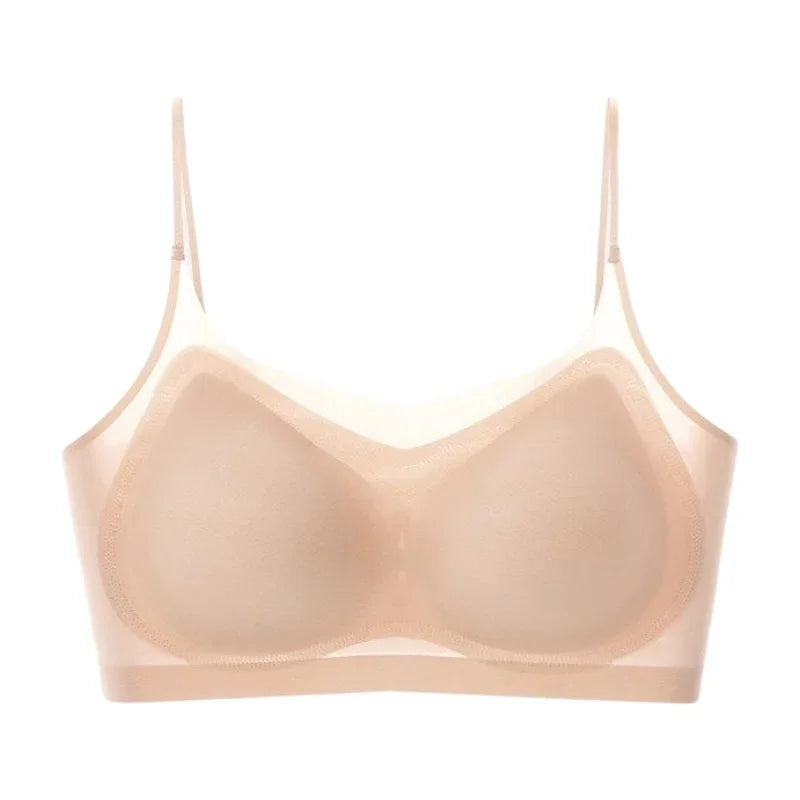 CHUANGERM Ultra‑Thin Breathable Ice Silk Bra Lingerie Women's Seamless Back Halter Vest Top Bra Wraps Small Breasts Top