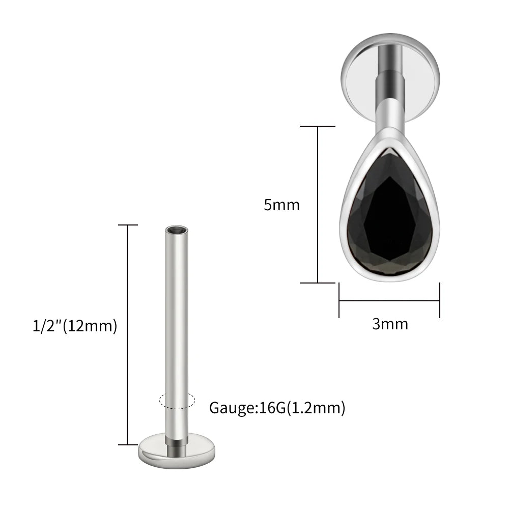 Titanium Labret Stud Teardrop Garnet CZ Cartilage Earring
