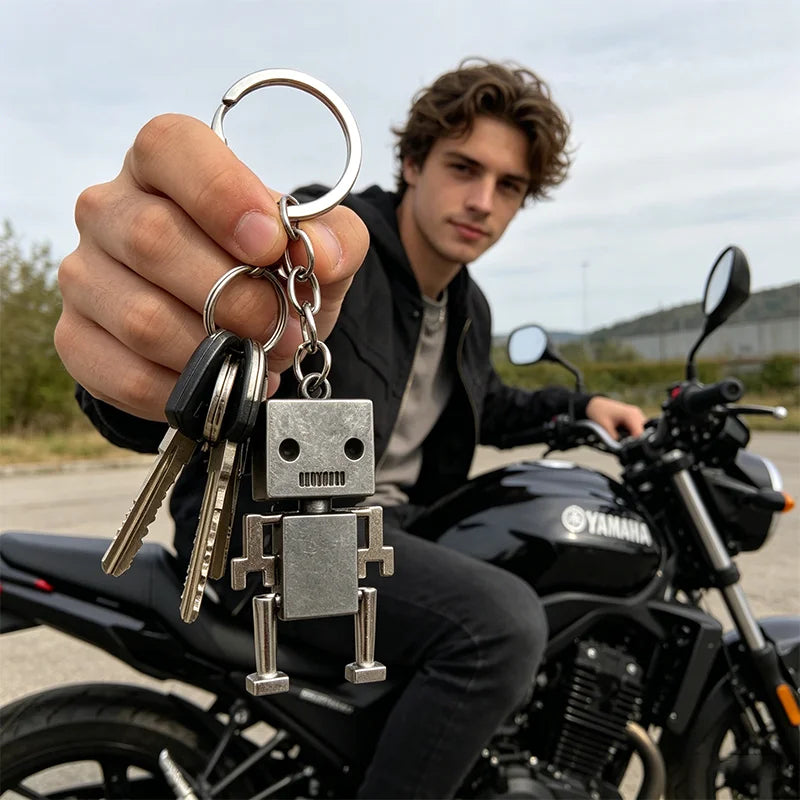 Robot Keychain – Retro Movable Metal Key Ring