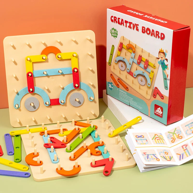 Montessori Pegboard Toy Wooden Geometric Fine Motor Learning Board