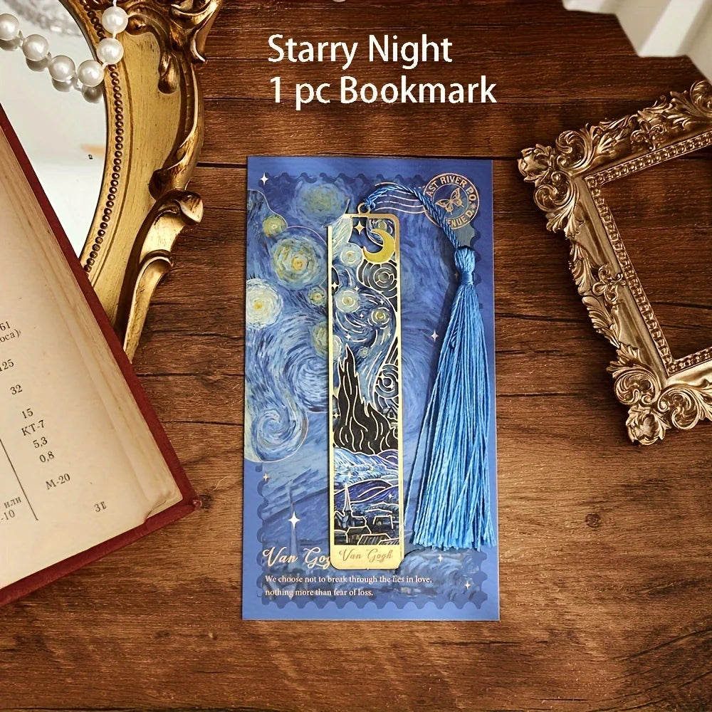 Metal Bookmarks Vintage Oil Painting Tassel Reading Set
