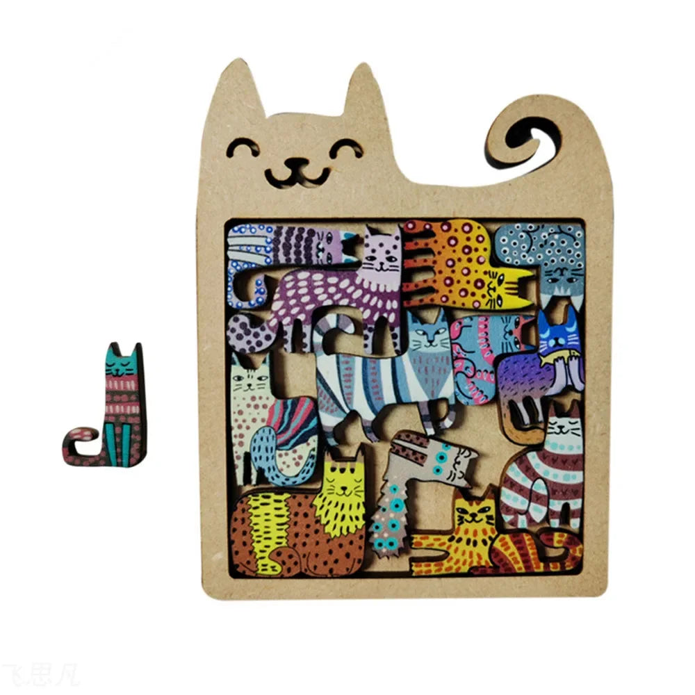 Wooden Cat Puzzle Irregular Shape Jigsaw Brain Teaser Toy