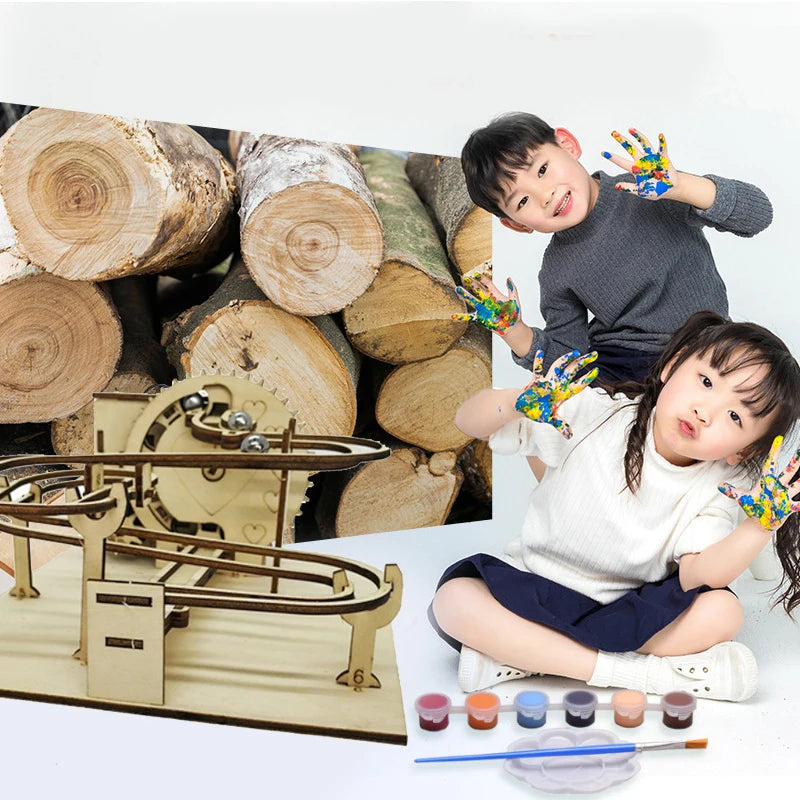 3D Wooden Puzzle Marble Run – Mechanical Model Building Kit