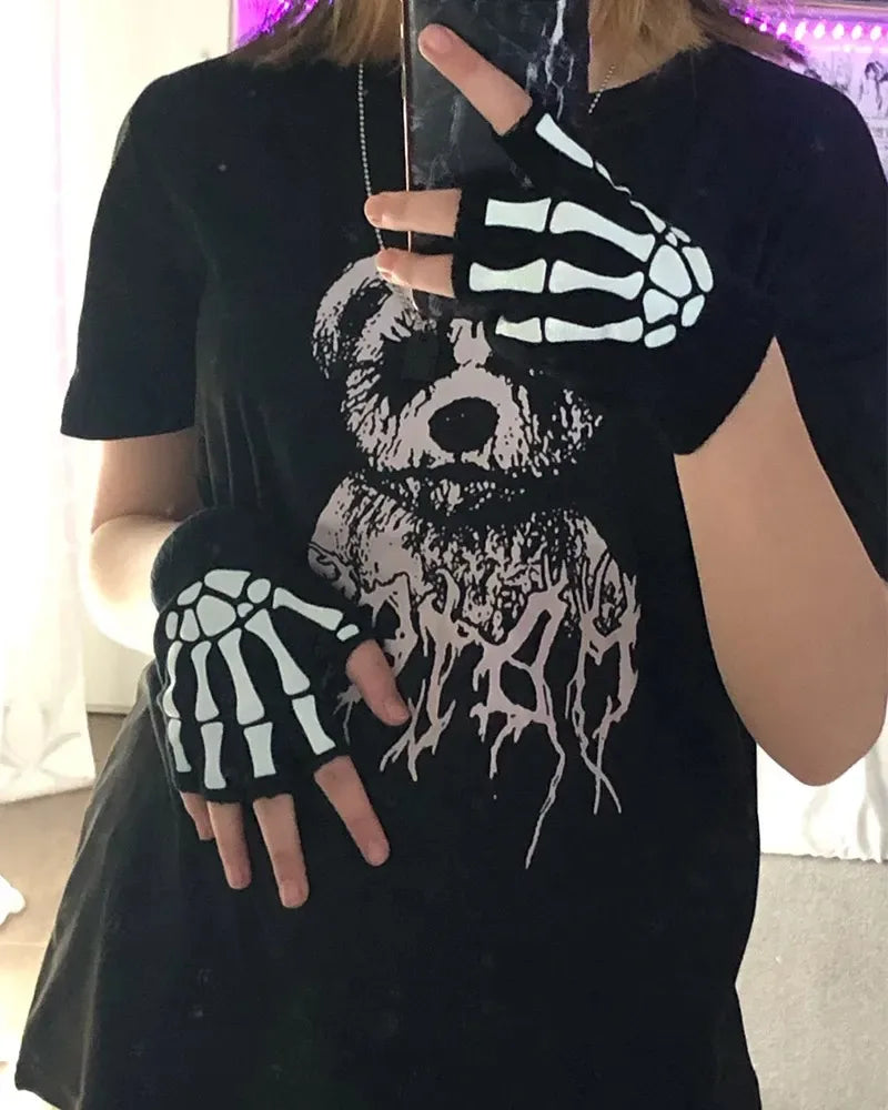 Skeleton Fingerless Gloves – Glow in the Dark Halloween Style