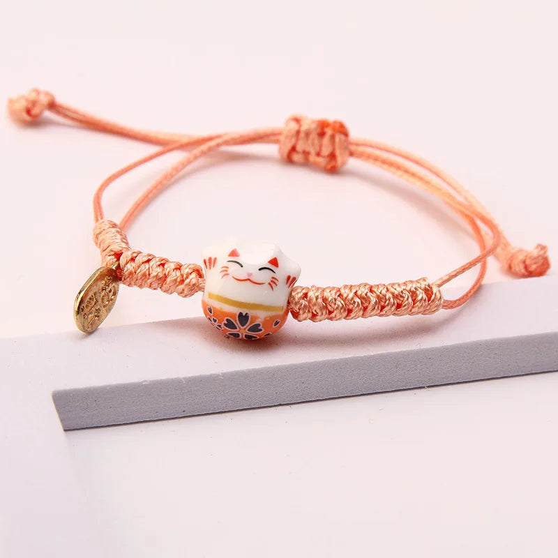 Lucky Cat Bracelet – Ceramic Braided Charm Bracelet for Women