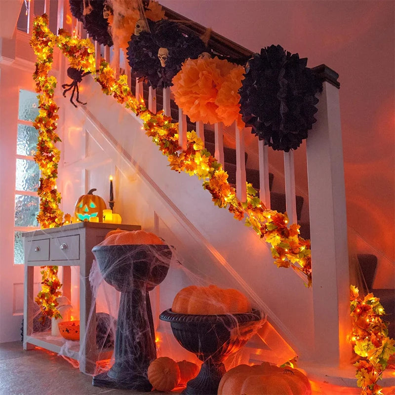 Artificial Maple Leaf Wreath – 200CM Autumn Hanging Decor