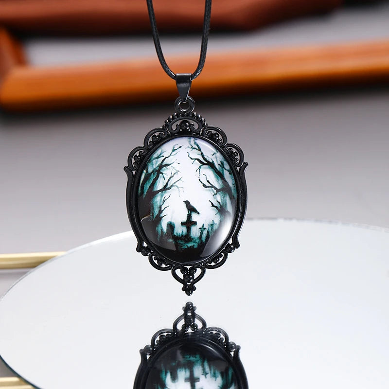 Gothic Choker Necklace Velvet Vampire Pendant