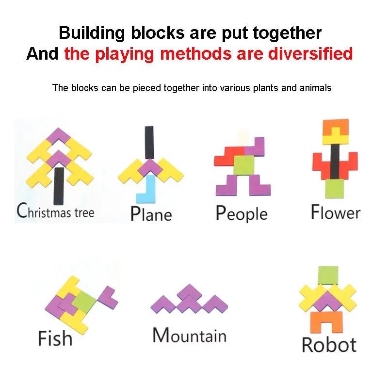 Wooden Brain Teaser Tangram Puzzle Colorful 3D Jigsaw Toy