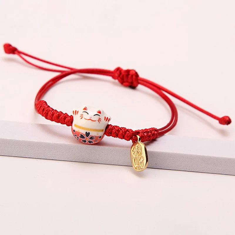 Lucky Cat Bracelet – Ceramic Braided Charm Bracelet for Women