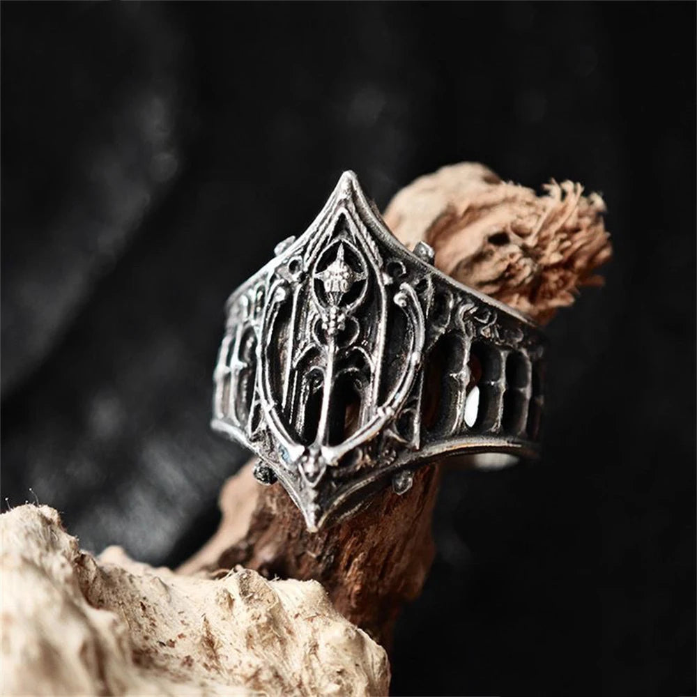 Gothic Architecture Ring Silver Retro Halloween Jewelry