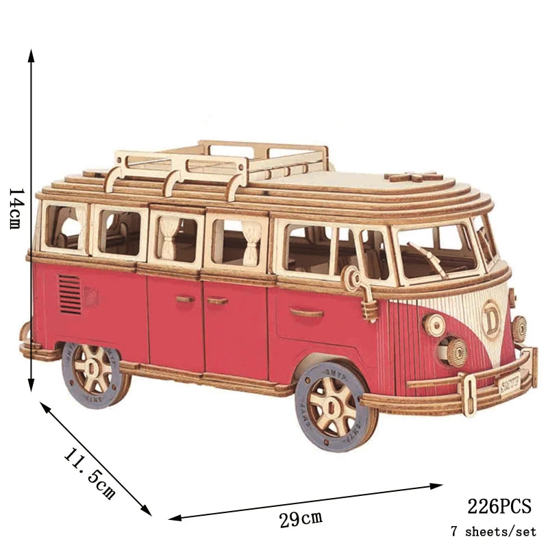 3D Wooden Puzzle Retro Campervan DIY Model Building Toy