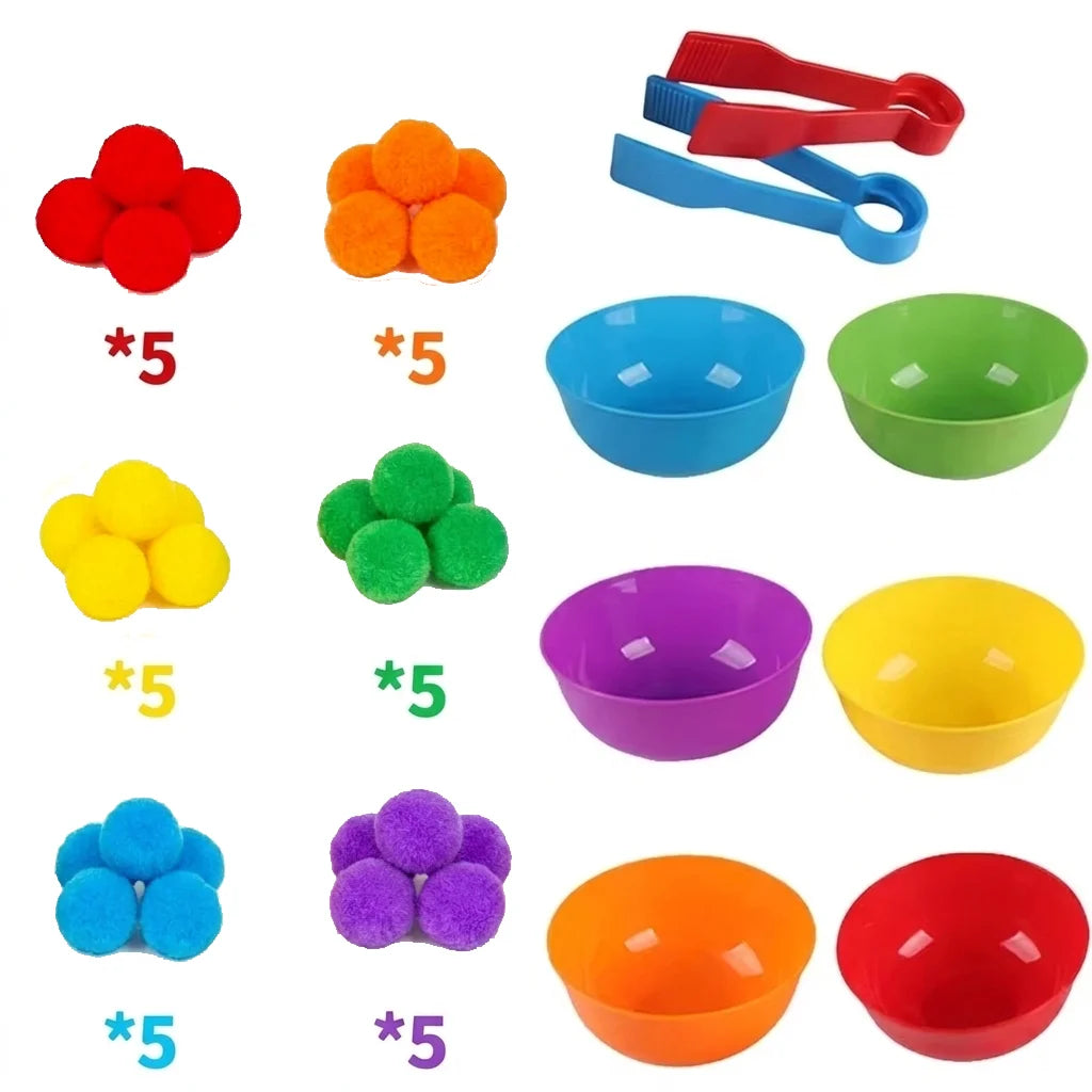 Color Sorting Counting Toy – Rainbow Bowls & Tweezers Learning Set