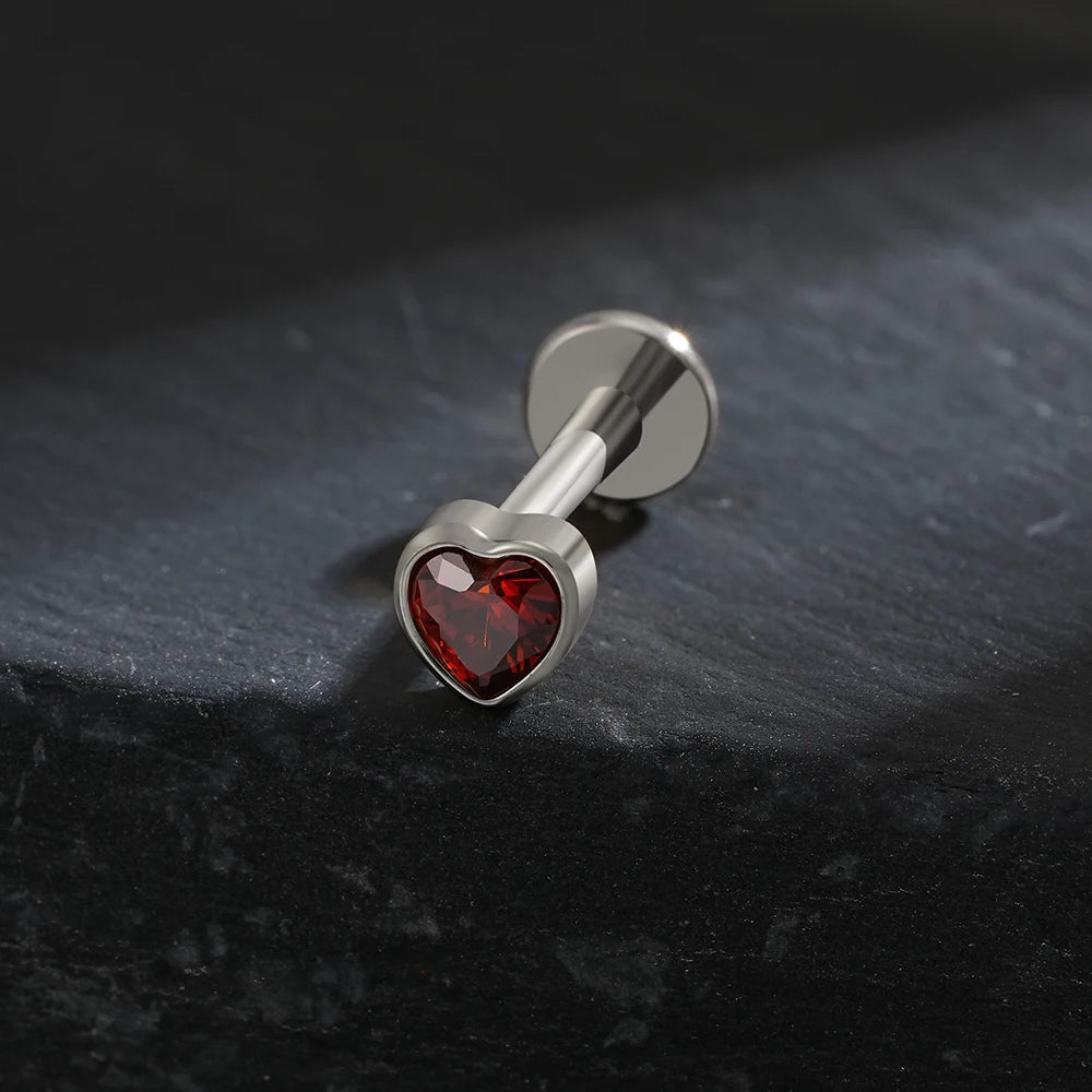 Titanium Heart Labret Stud CZ Flat Back Piercing Jewelry