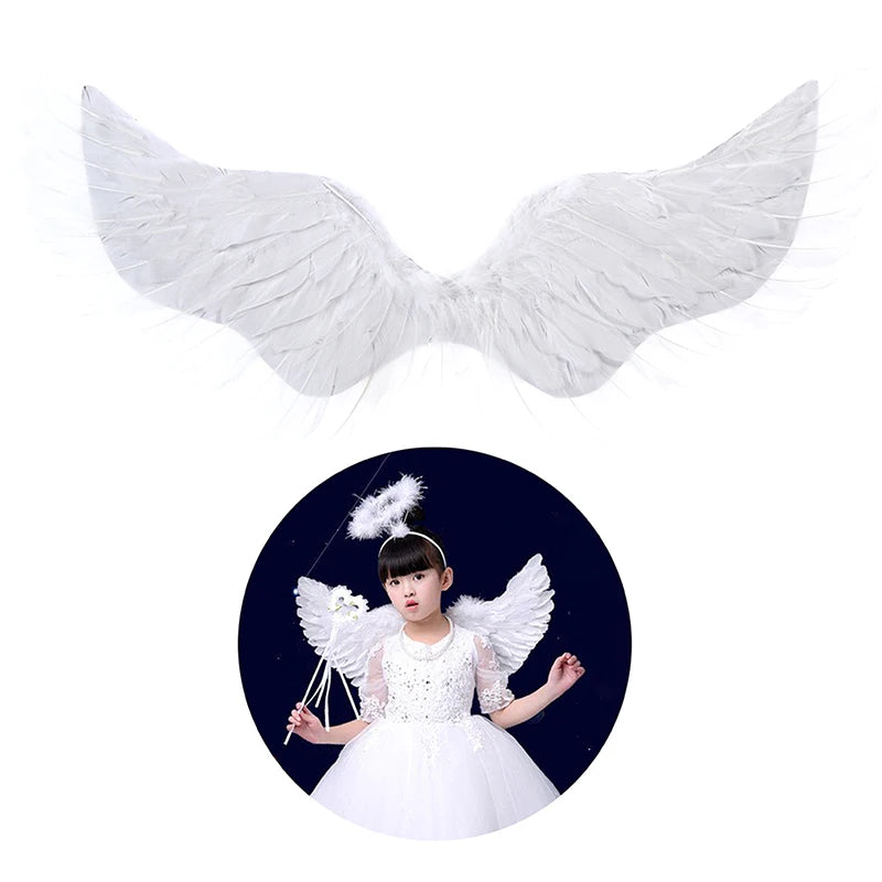 Angel Feather Wings White Costume Accessory for Kids & Adults