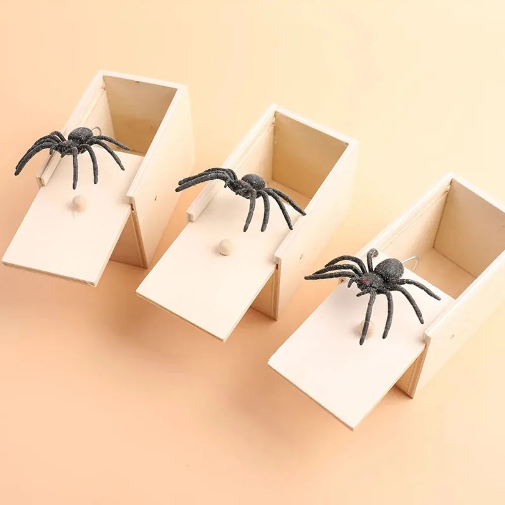 Tricky Spider Prank Box – Wooden Haunted House Display