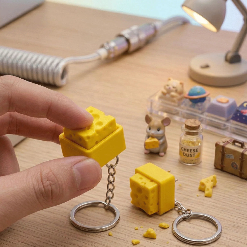 Mini Cheese Keychain Fidget – Clicker Stress Relief Keycap