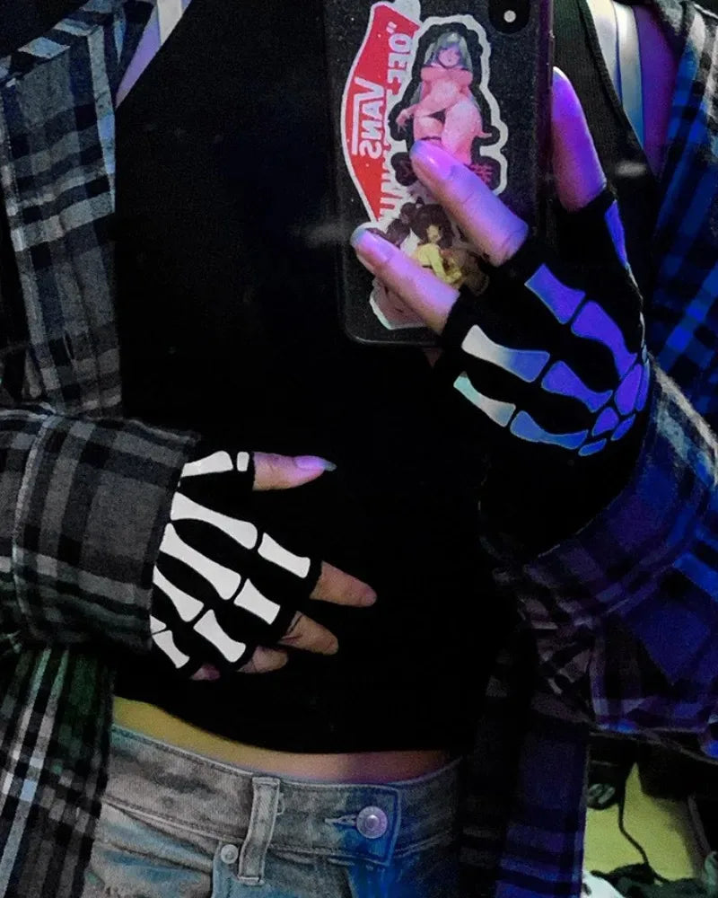 Skeleton Fingerless Gloves – Glow in the Dark Halloween Style
