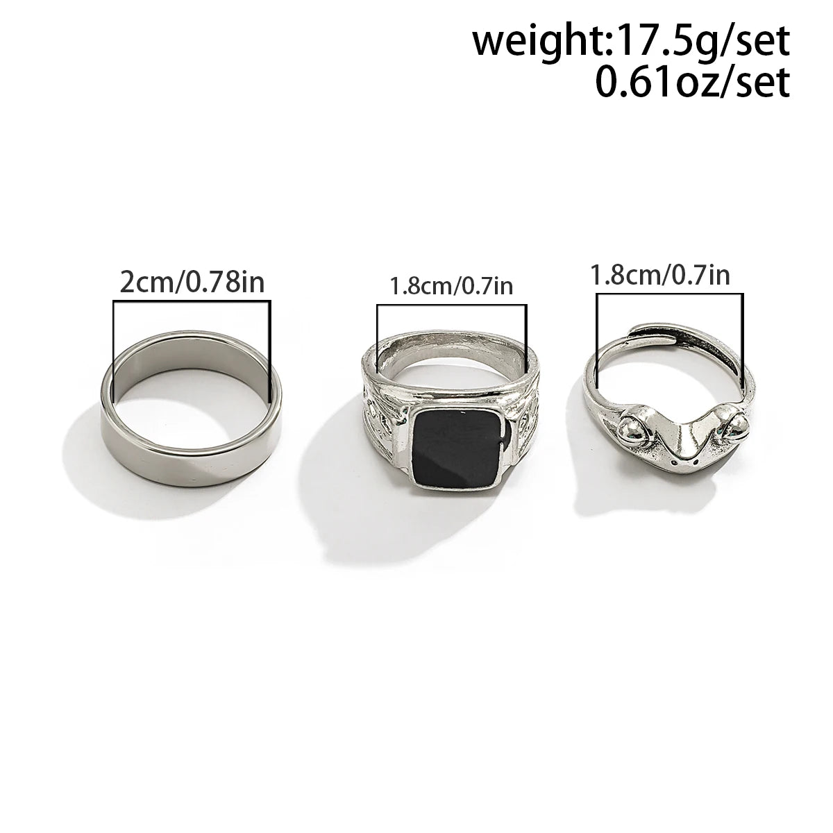 KunJoe Men's Stainless Steel 3pcs/set Square Oil Drip Ring Sets Gothic Punk Silver Color Metal Rings Halloween Party Jewelry